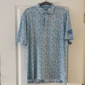 johnnie-O Blue and White Patterned Polo Shirt